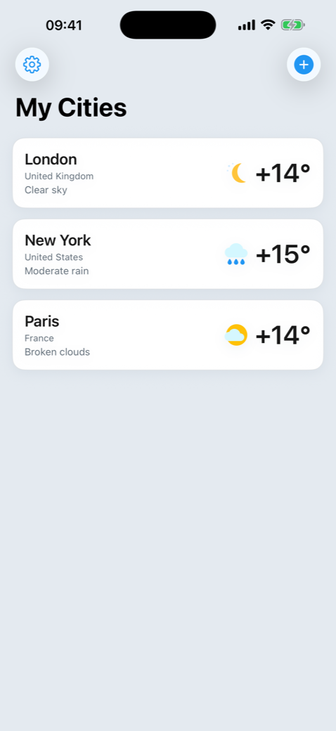 MeteoLive saved cities